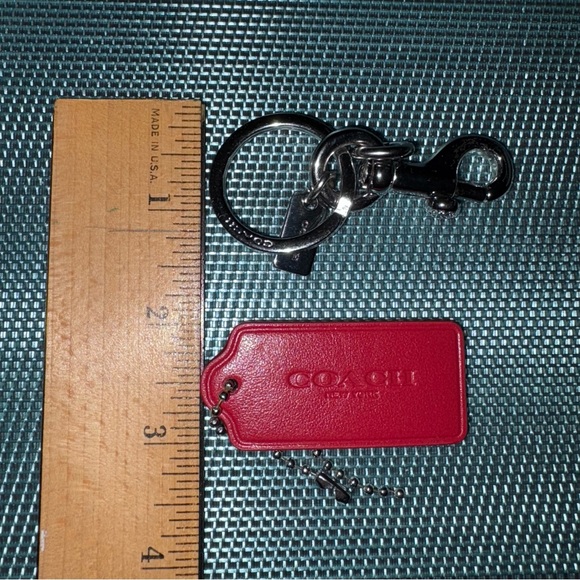 Coach Silver Toned Split Key Ring and Dog Leash Clip with Red Leather Hang Tag - Picture 16 of 16
